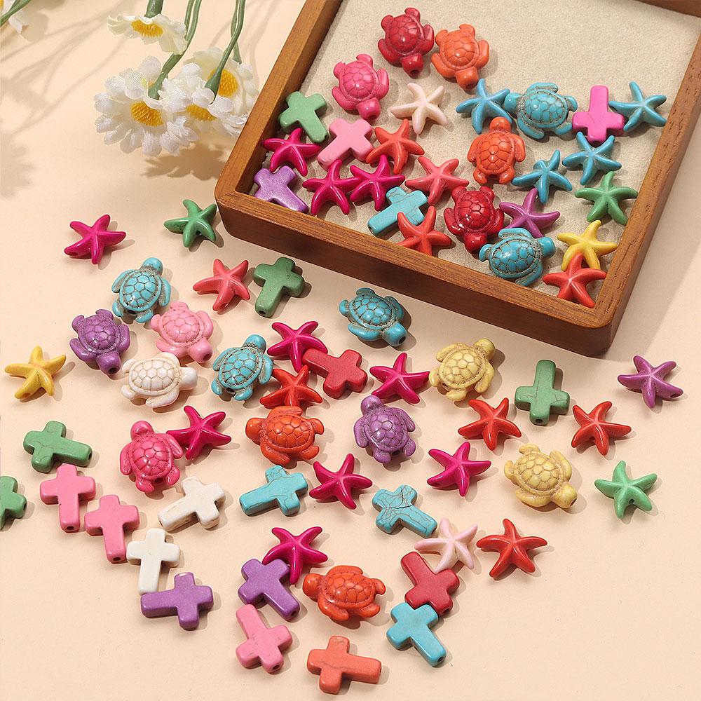 10/30/50pcs Turtle Turquoise Beads, Charm of Turtle Beads Colorful Round Beads Spaced Beads Marine Animals Starfish Beads String