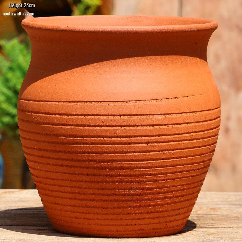 Handmade Coarse Pottery Tall Flower Pot for Succulents and Green Plants – Breathable Ceramic Jar for Bird of Paradise & Bougainvillea