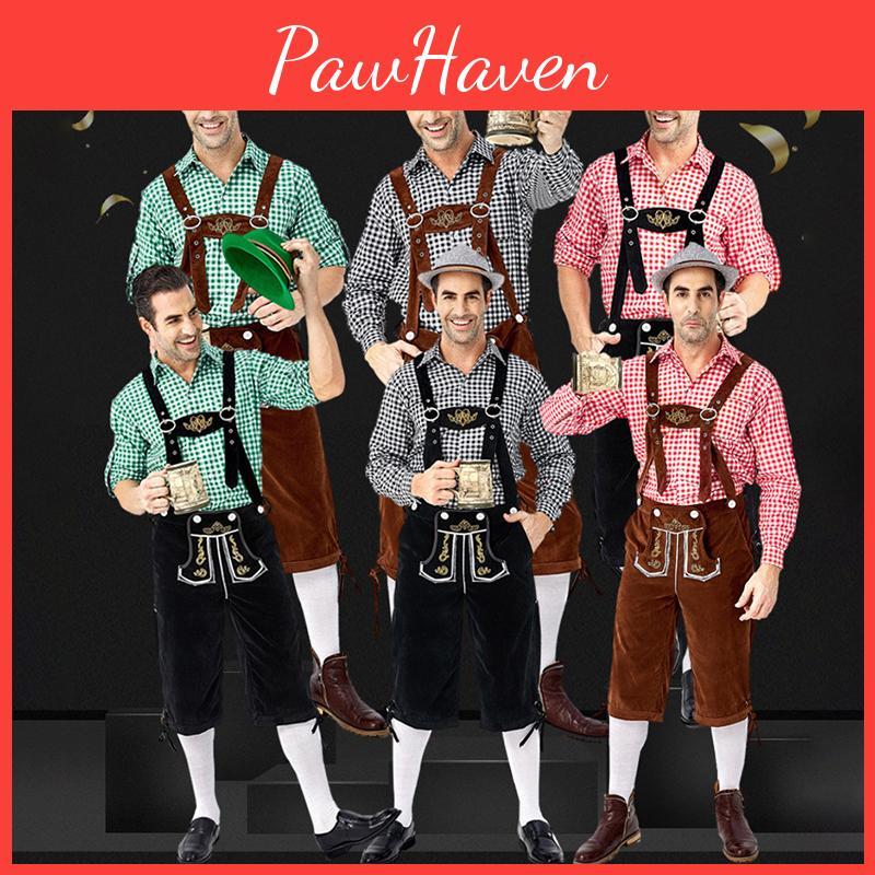Authentic German Oktoberfest Clothing Costume For Men Featuring Durable Plaid Shirt