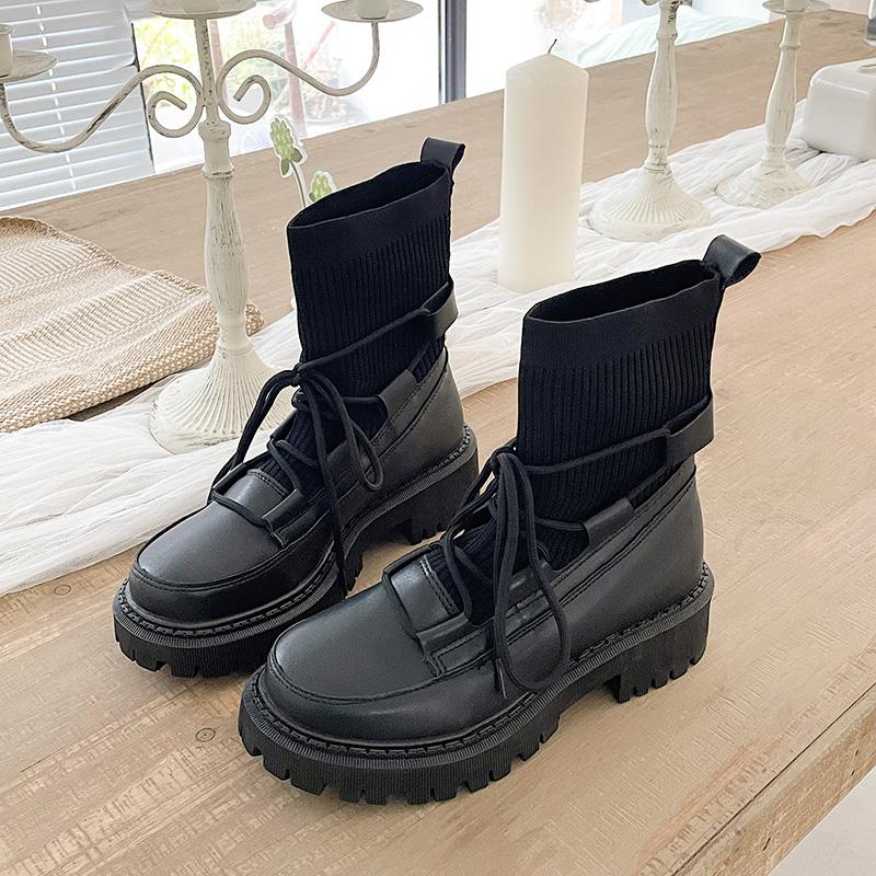 

2025 Новые Осенние Женские Ботинки из ПУ Кожи с Ажурным Узором на Среднем Каблуке, На Шнуровке, Женская Обувь Повседневная, Комфортная, Мягкая ПУ, Женская Обувь 40 чёрный