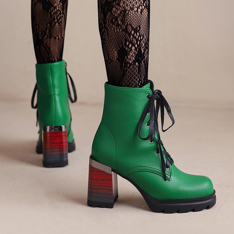 Korte damehøye hæler høst og vinter nye tykkhælede korte støvletter i britisk stil i stor størrelse