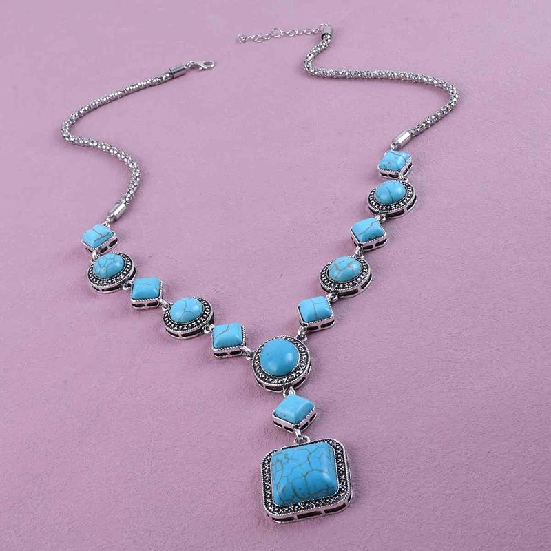 Vintage Boho Türkis Anhänger Halsketten Ethnisch Stil Perlenkette Pulloverkette Halsketten Damenschmuck Geschenke