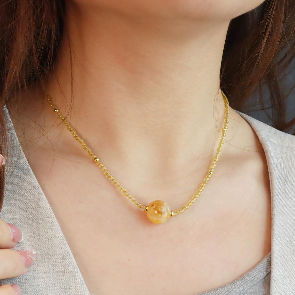 Natural Crystal Energy Necklaces - 4 Styles for Wealth, Love, Protection - Yellow Crystal, Rose Quartz, Malachite, Tiger's Eye Gift