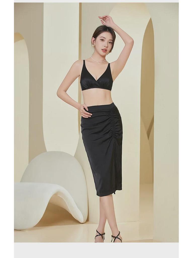 Tangge Double-Sided Mulberry Silk Gathered Bra - Smooth, Steel-Free, Thin, 19 Momme