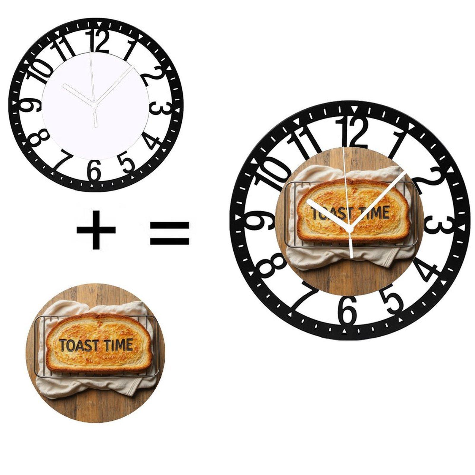 25cm Circular Iron Wall Clock with a Herringbone Texture (Black,10 inch(25.40cm))