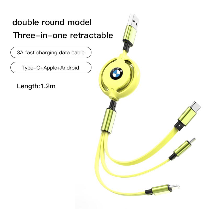 For BMW New 2025 Car 3 in 1 USB Cable Type C Micro USB Fast Charging Cable For BMW E46 E90 E60 F30 F10 E39 i3 i4 X1 X2 X3 X5 X4