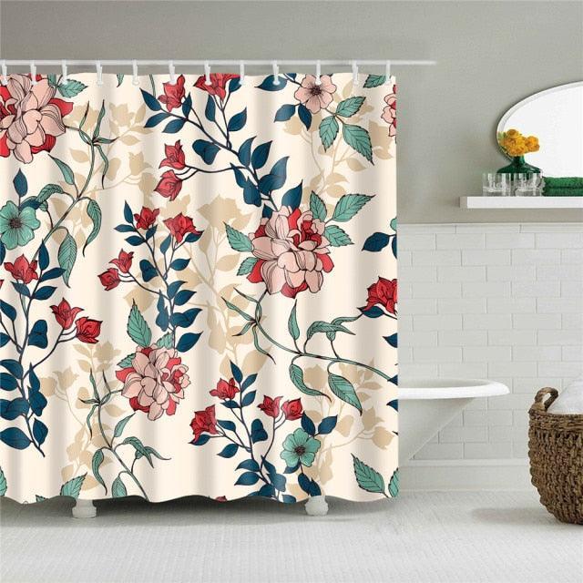Colorful Flowers, Birds, Plants Shower Curtains Waterproof Bathroom  Curtains 3d Printing Polyester Cloth 180X200CM Bath Screen