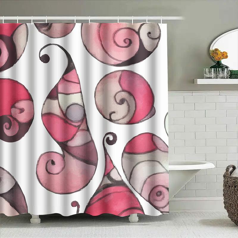 Swirly Delightful Shower Curtain Pink White Floral Print Bathroom Decor Waterproof Privacy Liner for Bathtub