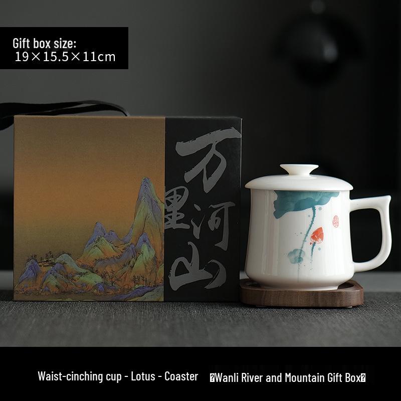 Jade Conference Sheep Fat Porcelain Tea Cup with Lid – White Ceramic Mug for Home and Office, Ideal Gift