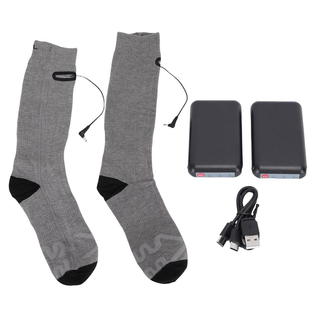 1 Pair Electric Heated Socks Dual Side Heating Thermal Socks for Winter 3 Gears Temperature 2Pcs 4000mAh Battery Gray