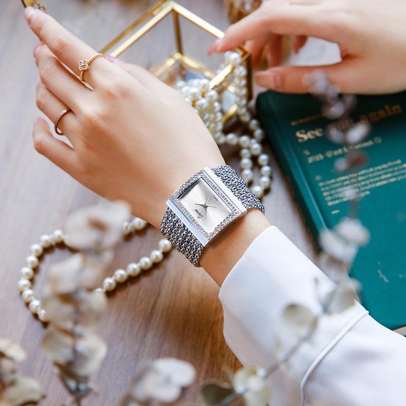 Relojes de Mujer Cuadrados de Lujo con Diamantes de Imitación Reloj de Pulsera de Cuarzo para Damas Clásico Simple Femme Correa de Acero Relogio