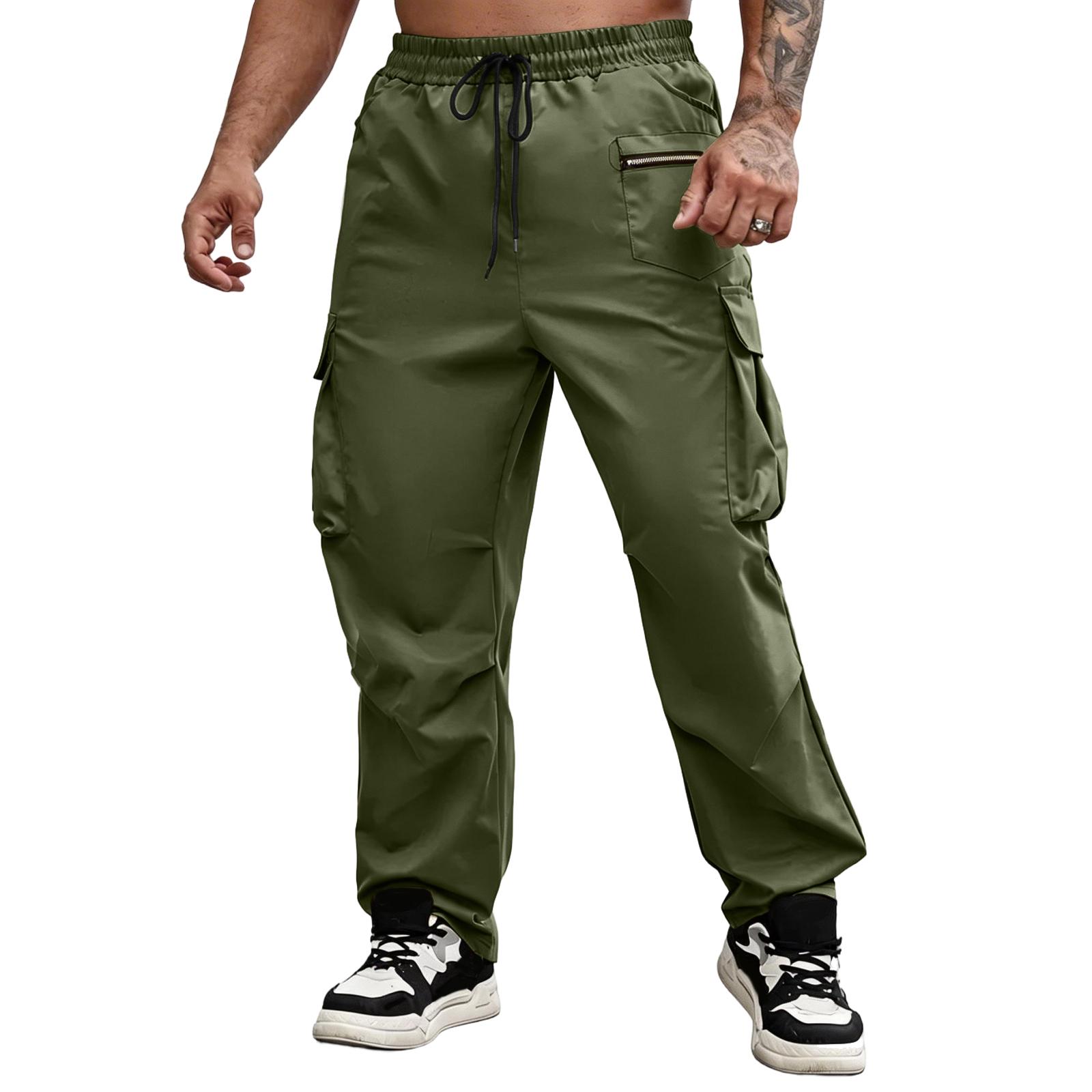 Men s Casual -color Multi-pocket Work Pants - Men s Drawstring Waist Lightweight Sports Pants L армия зеленый