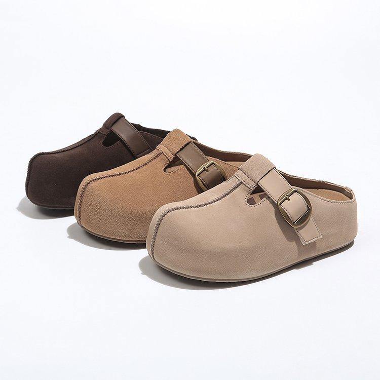 Cowhide Version~ Ju Jingyi's Same Thick-soled Peanut Toast Boken Shoes 2nd Generation Bag Head Muller Slippers Casual Women's Shoes