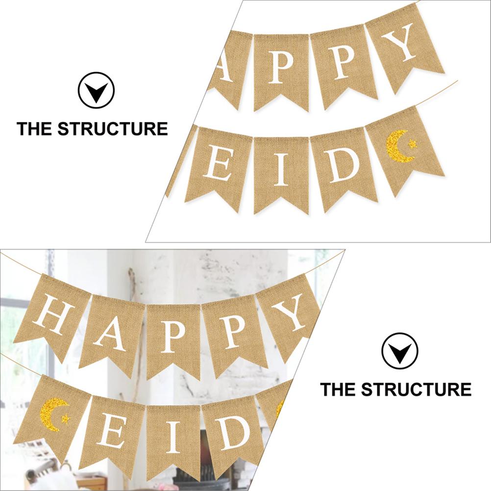 Ramadan Pull Flag Assorted Color Banner Bunting Happy Eid Swallowtail Easy To Use Party Decoration Supplies Linen Practical