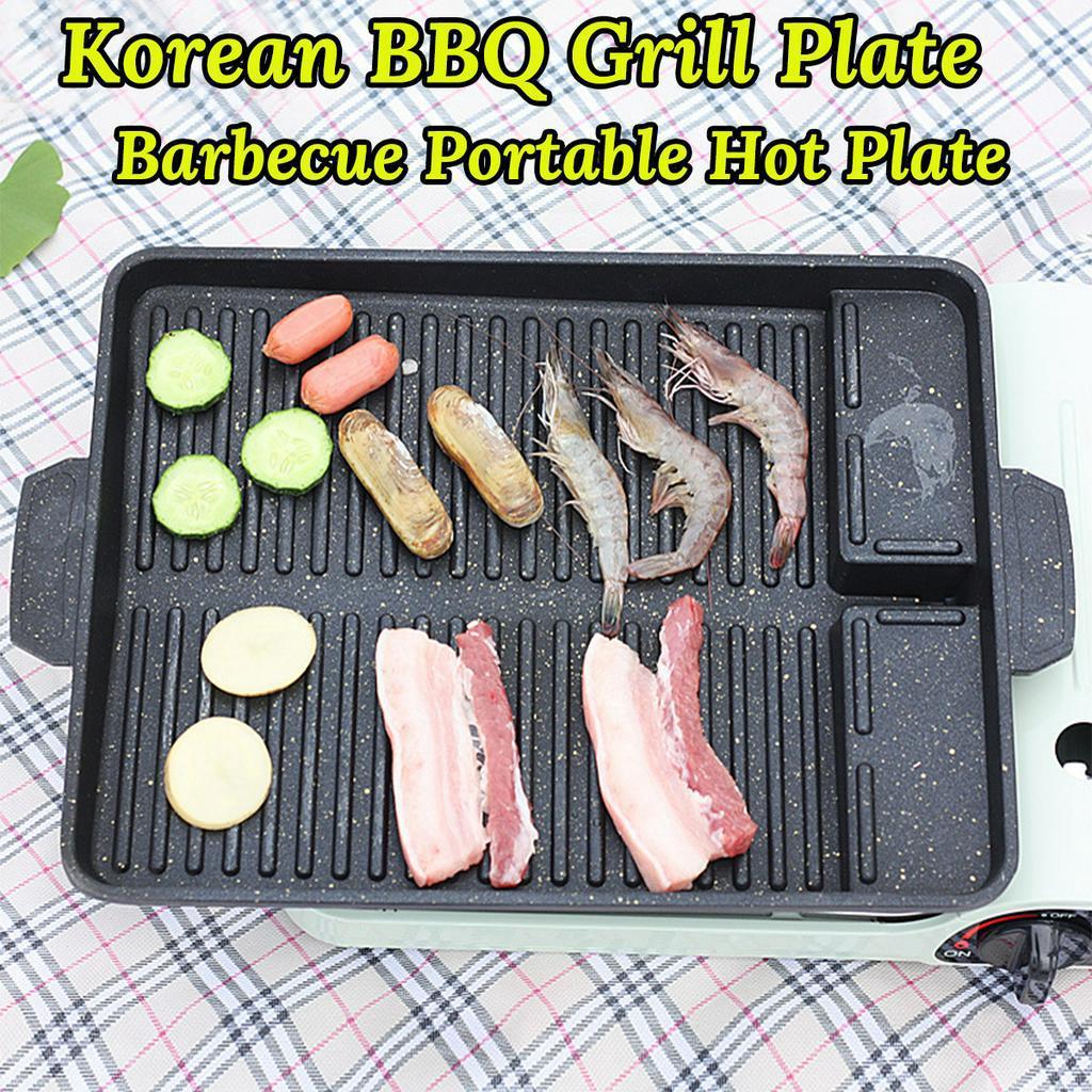 Non-Stick Party Picnic Terrace Beach Charcoal Grill Plate Butane Gas Stove Cooker Barbecue Tray Black Korean Portable BBQ Grill Pan