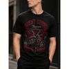 Herren schwarzes Kurzarm-Rundhals-T-Shirt mit auffälligem West Coast Choppers Motorrad-Grafik, rotem Flammen- und Totenkopf-Design, weiches Baumwollgefühl, Biker