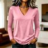 Top casual da donna a maniche lunghe, scollo a V, tinta unita, tessuto leggero, elastico, morbido, vestibilità comoda, per l'uso quotidiano