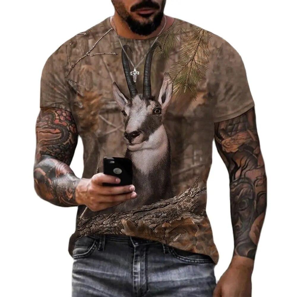 Men's T-shirt Camouflage Hunting Animal Sika Deer 3D Print T Shirts Fashion Bear Pattern Short Sleeve Outdoor Sports Loose Tops