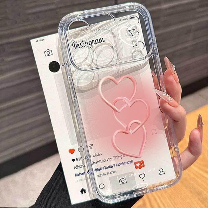 Pink Love Heart Phone Cases For Samsung Galaxy S26 S25 Ultra A57 A56 5G S24 S23 Plus FE A36 A26 A16 A07 A55 A15 A54 Clear Cover
