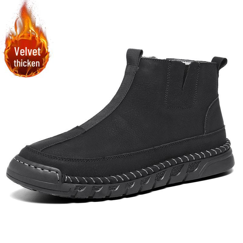Men s Autumn/Winter Leather Slip-On Boots with Velvet Lining - High-Top Casual Workwear Fashion. 40