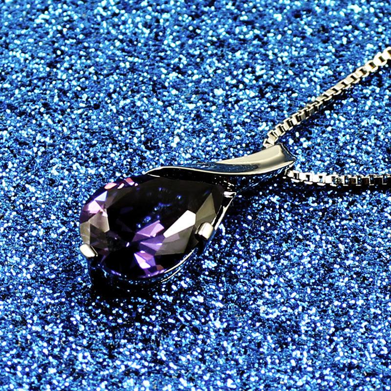 Qiaolanxuan Argent Améthyste Larme Goutte d'Eau Larmes d'Ange Collier pour Femme