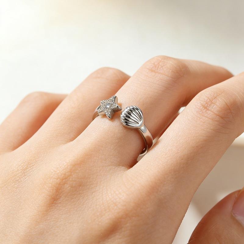 Hot Selling Starfish Shell Ring For Women 925 Sterling Silver Jewelry Daily Matching With Zirconia Opening Rings 02872