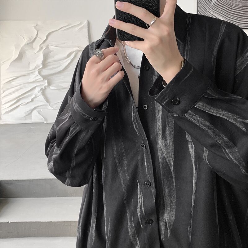 

Повседневная мужская однобортная однобортная мужская рубашка с лацканами и длинным рукавом, драпированная мужская рубашка, приталенная однотонная повседневная рубашка, топ 2XL