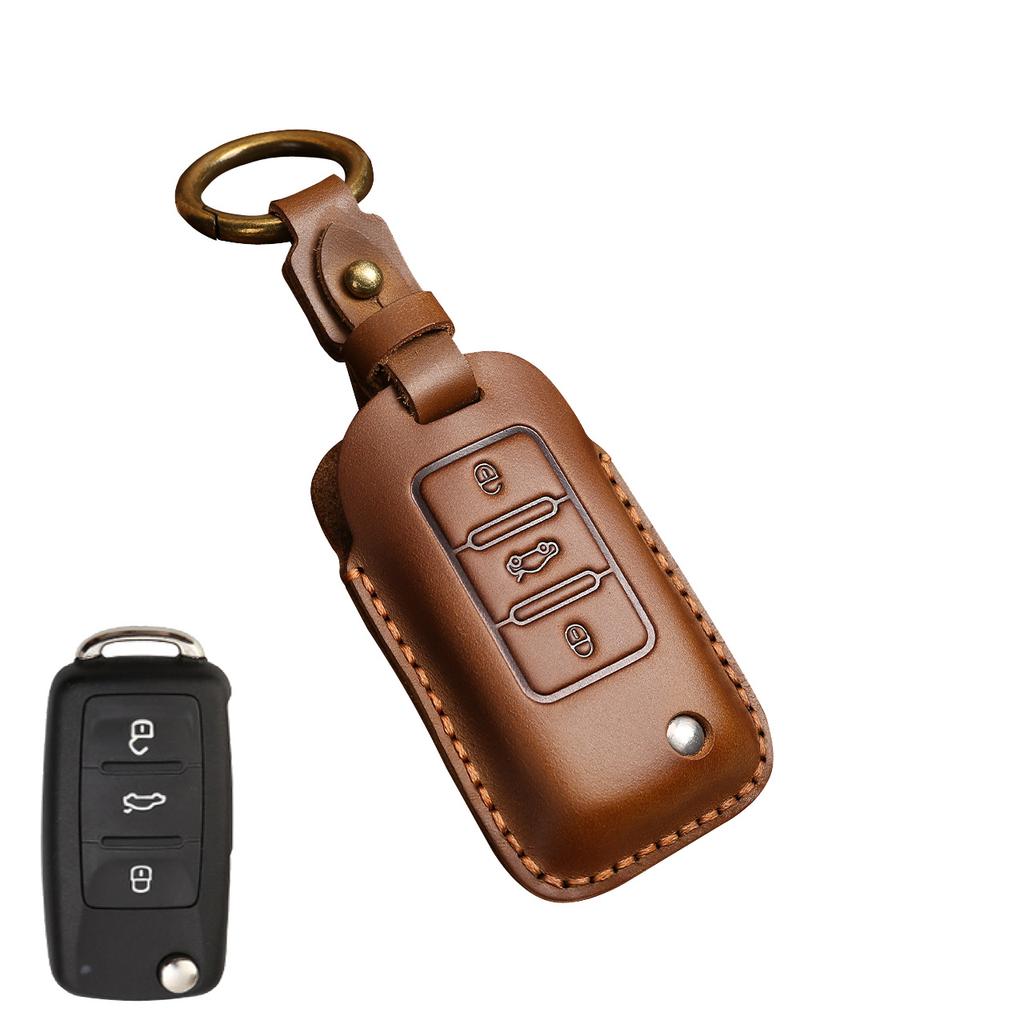 Handgefertigte Autoschlüsselhülle aus Leder für VW Volkswagen Polo T4 Golf 4 für Seat Leon 1 Altea Ateca Skoda Octavia A5 Superb