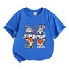 Kids Boys Girls 100% Cotton Crew Neck Short Sleeve T-Shirt, Cute Cartoon Fox Rabbit Print Casual Lightweight Summer Tee for Daily Wear