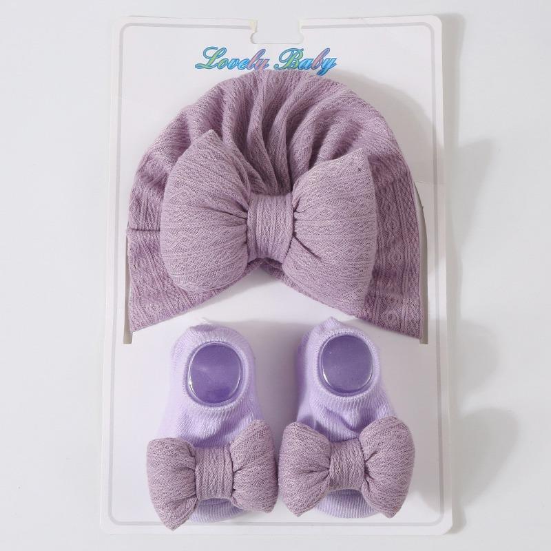 Newborn Knitted Cotton-filled Big Bow + Knitted Socks Set Baby Hat Headscarf Hat Wind
