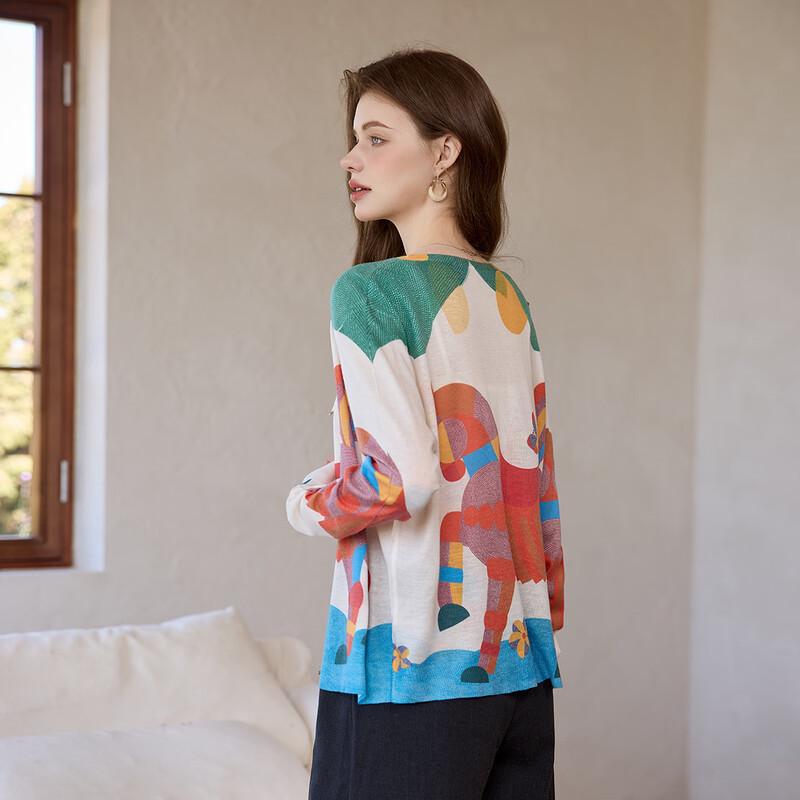 Artistic Horse Print Knit Cardigan