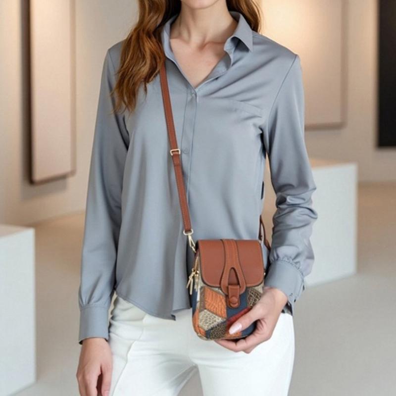 Retro Contrasting Color Women'S Bag Multi-Layer Practical Small Crossbody Bag Diamond Splicing Phone Bag Shoulder Bag