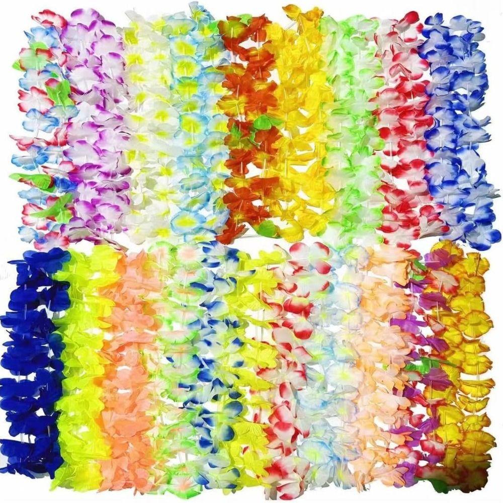 24/50/100Pcs Colorful Silk Flower Necklace Vibrant Faux Flower Garland Necklace Summer Pool Party