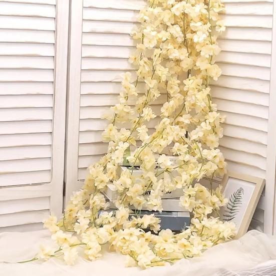 70,8" Künstliche Kirschblüten-Girlande für Frühlingsdekoration, Kunstseidenblumen-HängeRanken für Zuhause, Hochzeitsbogen, Party, Büro, Garten-Dekor