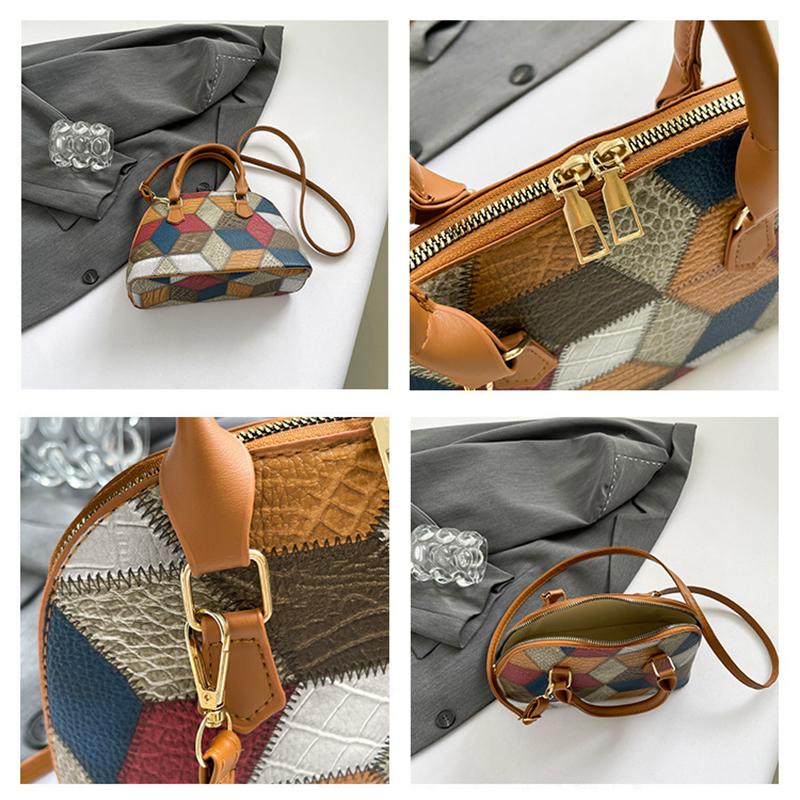 New Women Shell Crossbody Bag Contrast Color PU Leather Shoulder Bag Large Capacity for Shopping Small Handbags