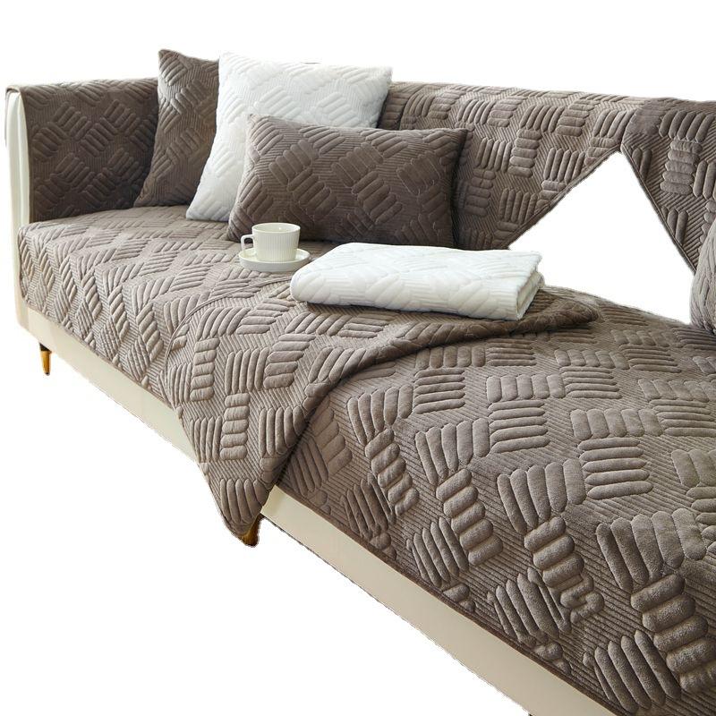 Nordic Sofa Cushion Simple Modern Crystal Velvet Non-Slip Cushion Fabric Winter Short Plush Thickened Sofa Cover Slipcover