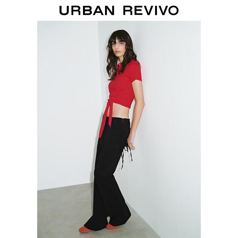 UR Women's Slim Knit Polo Top with Tie Detail