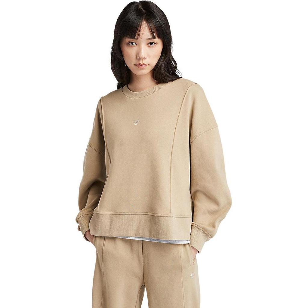 Timberland Solid Color Crew Neck Long Sleeve Pullover Sweatshirt Women tops Beige A5NQQ-DH4