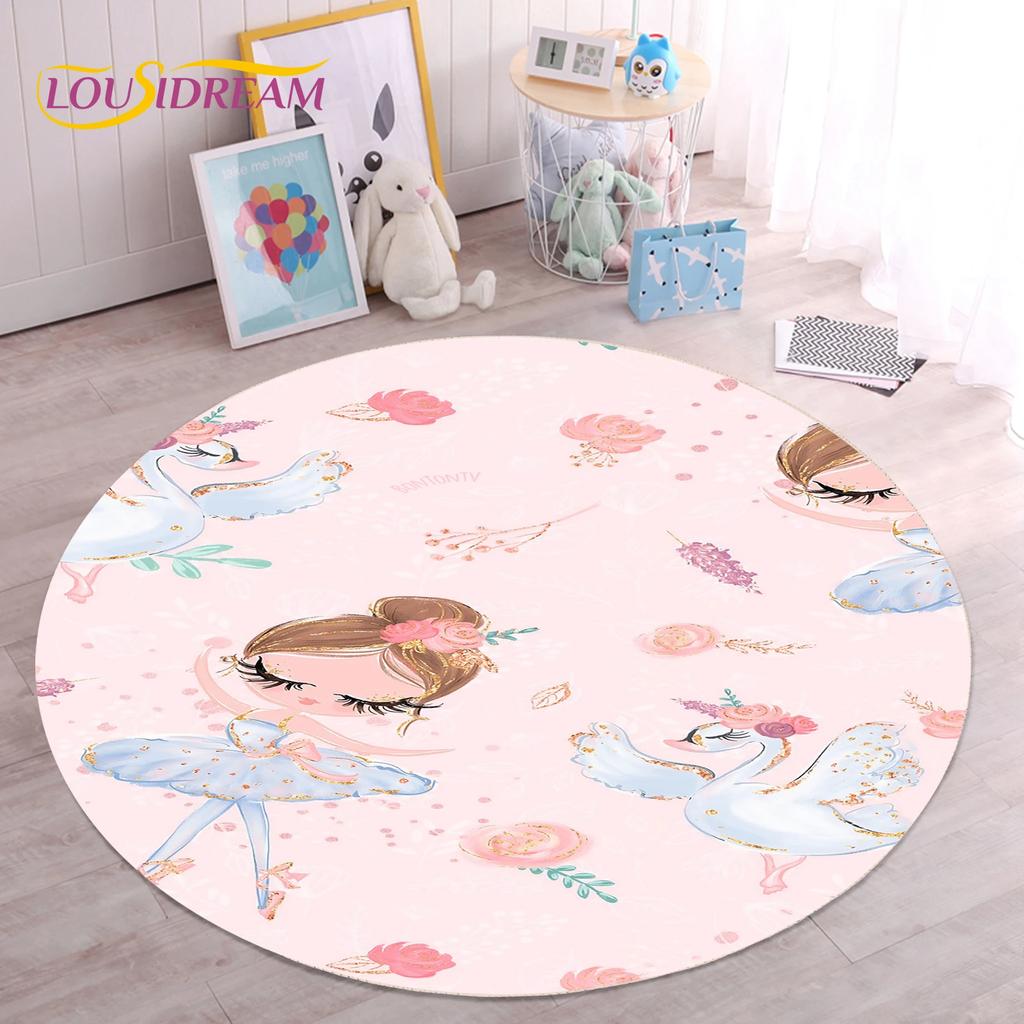 Cute Ballet Girl Ballerina Fairy Unicorn Cartoon Round Area Carpet Rug for Living Room Bedroom Kids Decor,Pet Area Rug Non-slip