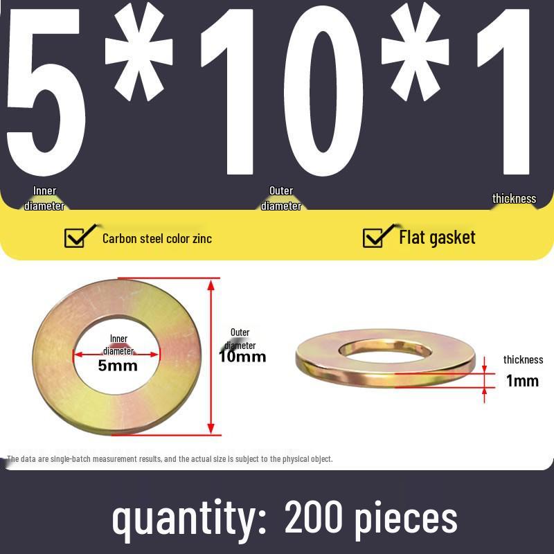 Yellow Color-Plated Zinc Flat Washer, Oversized 4.8 Grade Metallic Gold, Thickened & Thin Shim Options