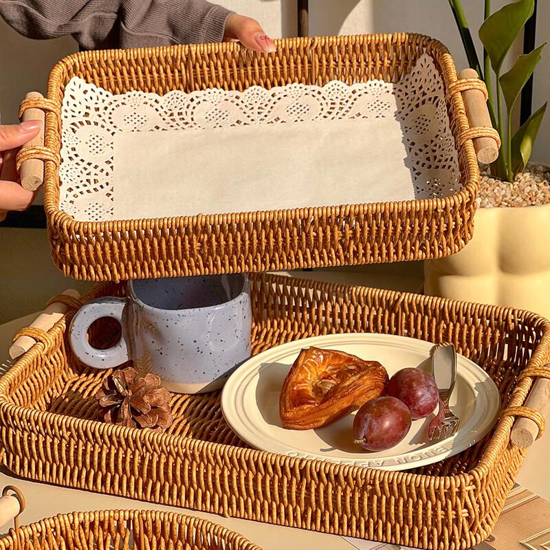 Wuhe Faux Rattan Serving Tray with Handle