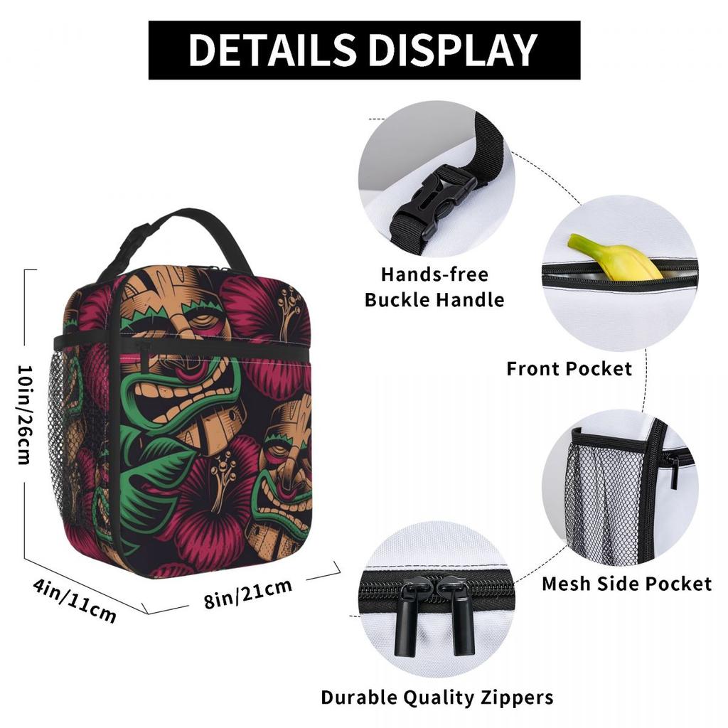 Bronze Cartoon Tribal Face Insulated Lunch Bag for Women Children Leakproof Food Boxes Thermal Lunch Box Tote