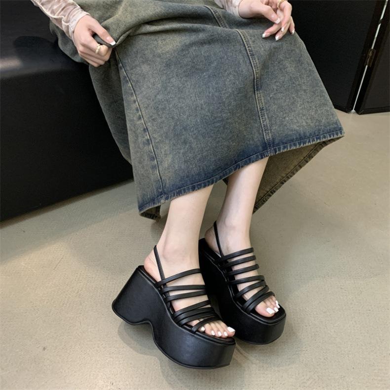 Beach Fashion Waterproof Roman Sandals Ladies Chunky High Heels Fashion High-heeled Slippers Wedge Casual Sandals