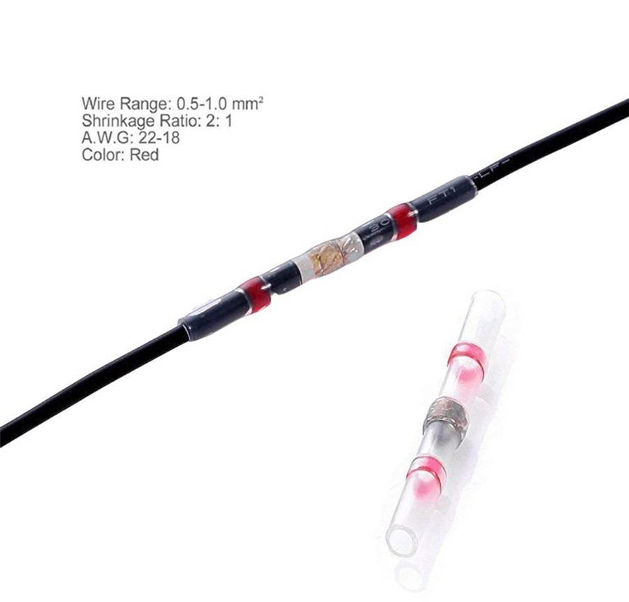 Red Colour 100PCS Waterproof Solder Sleeve Heat Shrink Tube Terminal Connector 22-18AWG