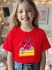 European sizes Girls' Print Short Sleeve T-Shirt, Cartoon Cherry Cake Design | Breathable Summer Outdoor Running Theme Party Campus