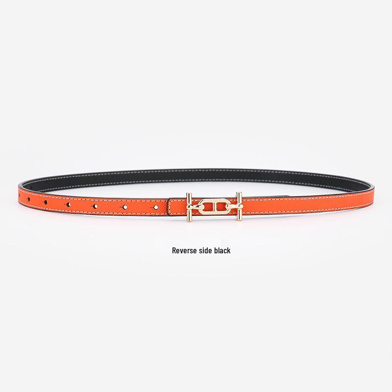 Women's Thin Double-Sided Leather Belt for Dress or Western Trousers - Elegant and Versatile Waist Decoration