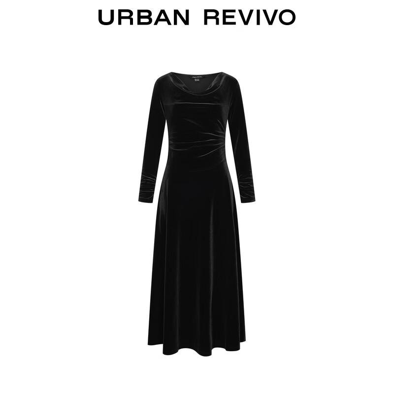 UR Women's Elegant Cowl Neck A-Line Long-Sleeve Dress