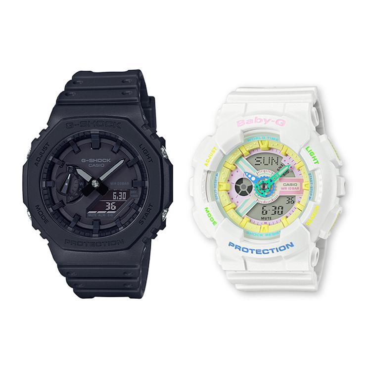 CASIO Unisex Pair Table Series Black Watch GA-2100-1A1+BA-110TM-7AER