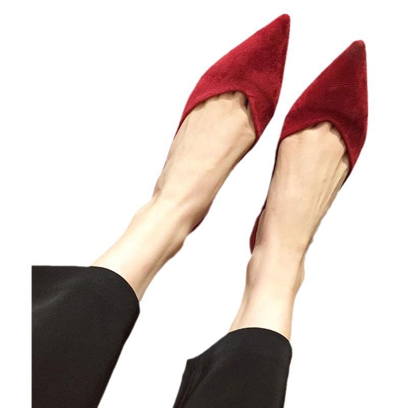 2025 Spring and Autumn New Korean Edition Red Single Shoes Women's Pointed Head Shallow Mouth Gentle Flat Bottom Versatile Flat Heel Work Shoes Women