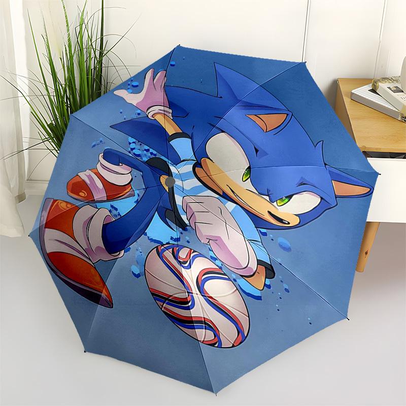 1pc Sonic the Hedgehog Automatic Folding Umbrella - Portable 3-Fold Design, 8-Bone Iron Frame Outdoor Umbrella, Ideal Gift for Fans, Travelers, Daily